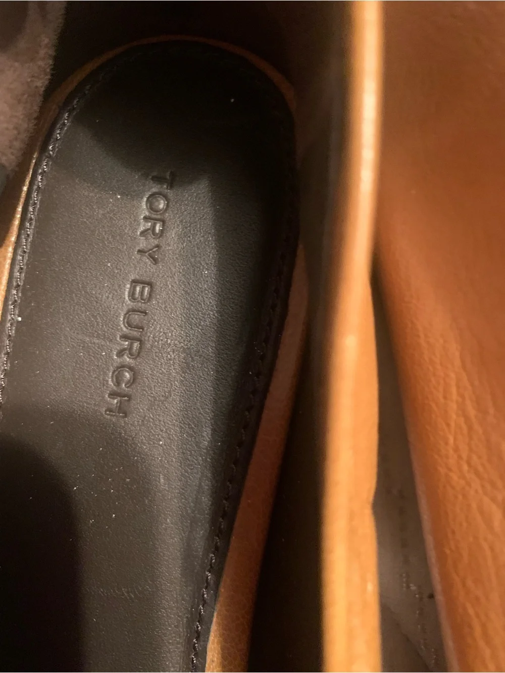 Tory Burch Chestnut Brown Leather Slip-On Loafers with Logo Hardware